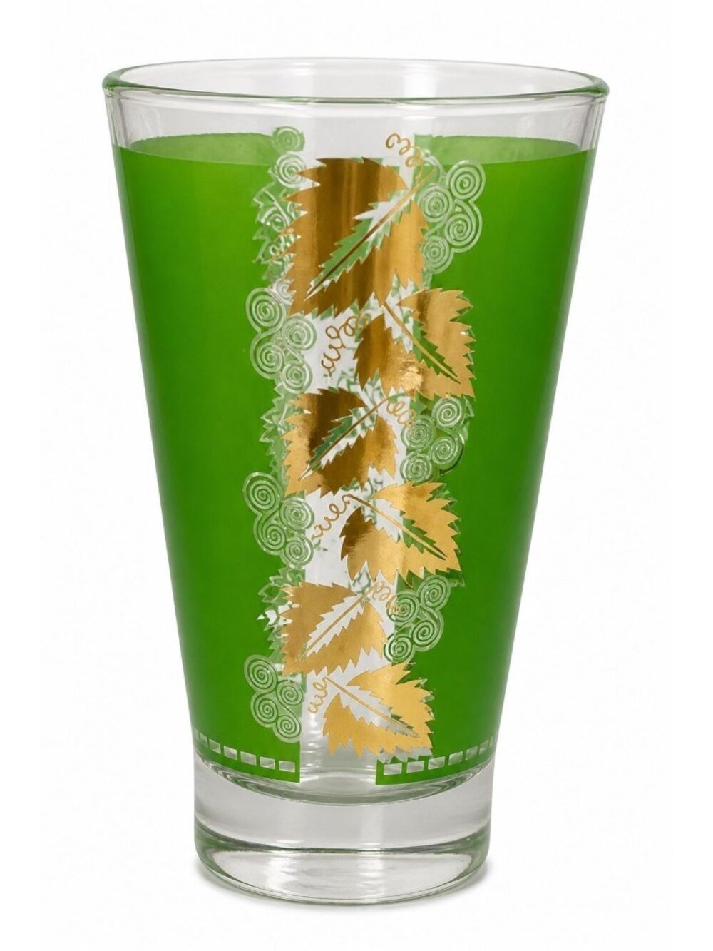 Vintage Libbey Green Grape Leaf Glass, Gold Leaf Barware, Mid Century Cocktail T